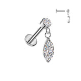 Internally Threaded Marquise CZ Dangle Tragus Helix Ear Cartilage Studs