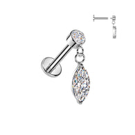 Internally Threaded Marquise CZ Dangle Tragus Helix Ear Cartilage Studs