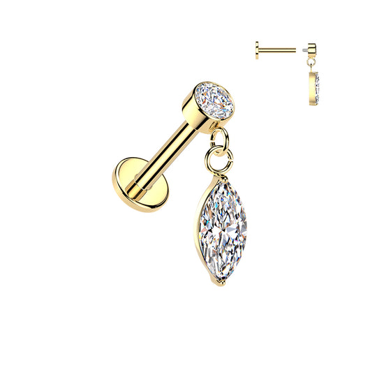 Internally Threaded Marquise CZ Dangle Tragus Helix Ear Cartilage Studs