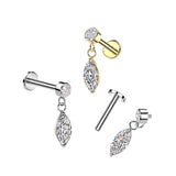 Internally Threaded Marquise CZ Dangle Tragus Helix Ear Cartilage Studs
