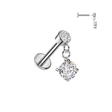Internally Threaded Round CZ Dangle Tragus Helix Ear Cartilage Studs