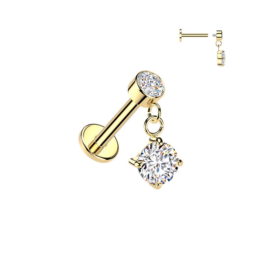 Internally Threaded Round CZ Dangle Tragus Helix Ear Cartilage Studs