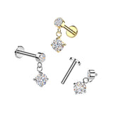 Internally Threaded Round CZ Dangle Tragus Helix Ear Cartilage Studs