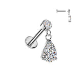Internally Threaded Pear CZ Dangle Tragus Helix Ear Cartilage Studs