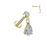 Internally Threaded Pear CZ Dangle Tragus Helix Ear Cartilage Studs