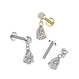 Internally Threaded Pear CZ Dangle Tragus Helix Ear Cartilage Studs