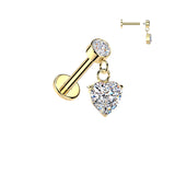 Internally Threaded Heart CZ Dangle Tragus Helix Ear Cartilage Studs
