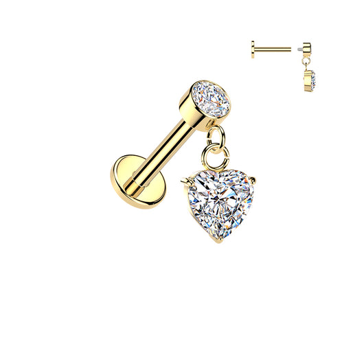 Internally Threaded Heart CZ Dangle Tragus Helix Ear Cartilage Studs