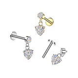 Internally Threaded Heart CZ Dangle Tragus Helix Ear Cartilage Studs