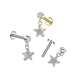 All 316L Star CZ Dangle Tragus Helix Ear Cartilage Studs