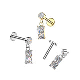 All 316L Rectangle CZ Dangle Tragus Helix Ear Cartilage Studs