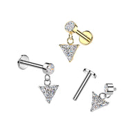 All 316L Triangle CZ Dangle Tragus Helix Ear Cartilage Studs
