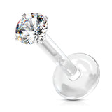 Round CZ Top Push In Flat Back Stud for Lip Labret Tragus 10 Pc Pack
