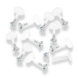 Round CZ Top Push In Flat Back Stud for Lip Labret Tragus 10 Pc Pack