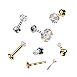 Titanium Threadless Round Moissanite Top Labret Tragus Lobe Helix