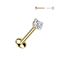 Titanium Threadless Push In Square Moissanite Top Labret Tragus Rock