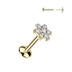 Titanium Threadless Push In Flower Moissanite Top Labret Tragus Rock