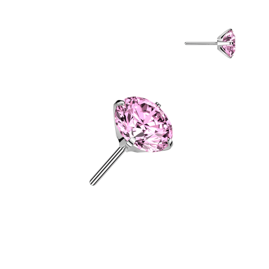 Titanium Threadless Push In Prong Pink Moissanite For Belly, Lip Tragus