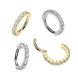 Titanium Hinged Outward Pave Moissanite Segment Hoop Ring Daith Cartilage