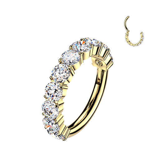 Titanium Hinged Outward Pave 10 Moissanite Segment Hoop Ring Cartilage