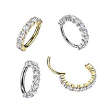 Titanium Hinged Outward Pave 10 Moissanite Segment Hoop Ring Cartilage