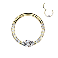 Titanium Hinged Facing Pave Moissanite Segment Hoop Ring Daith Septum Cartilage