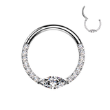 Titanium Hinged Facing Pave Moissanite Segment Hoop Ring Daith Septum Cartilage