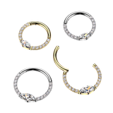 Titanium Hinged Facing Pave Moissanite Segment Hoop Ring Daith Septum Cartilage