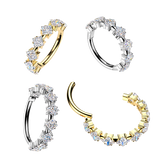 Titanium Hinged Outward Facing Square Moissanites Segment Hoop Ring Cartilage
