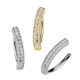 Titanium Hinged Hoop Triple Line CNC Set Moissanite Belly Button Ring