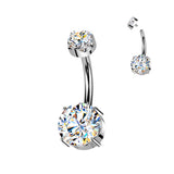 Titanium Double Prong Set Moissanite Belly Button Ring
