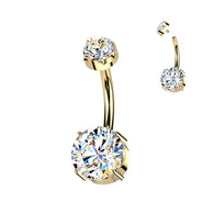 Titanium Double Prong Set Moissanite Belly Button Ring