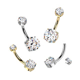 Titanium Double Prong Set Moissanite Belly Button Ring