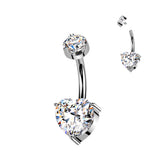 Titanium Double Prong Set Heart Moissanite Belly Button Ring