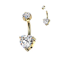 Titanium Double Prong Set Heart Moissanite Belly Button Ring