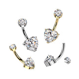 Titanium Double Prong Set Heart Moissanite Belly Button Ring