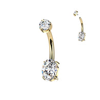 Titanium Double Prong Set Oval Moissanite Belly Button Ring