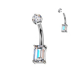 Titanium Rectangular Emerald Cut Moissanite Belly Button Ring