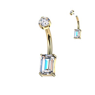 Titanium Rectangular Emerald Cut Moissanite Belly Button Ring