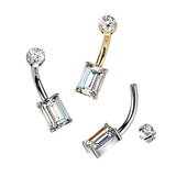 Titanium Rectangular Emerald Cut Moissanite Belly Button Ring