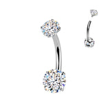 Titanium Double Prong Set Moissanite Belly Button Ring 5 & 6mm