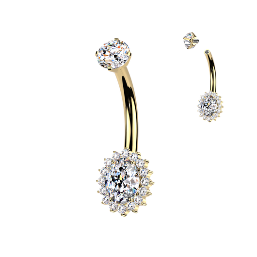 Titanium Prong Set Oval Moissanite Belly Button Ring