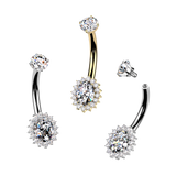 Titanium Prong Set Oval Moissanite Belly Button Ring