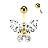 Clear Faceted Crystal Butterfly Belly Button Ring