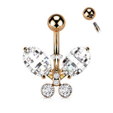 Clear Faceted Crystal Butterfly Belly Button Ring