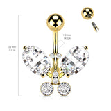 Clear Faceted Crystal Butterfly Belly Button Ring