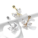 Clear Faceted Crystal Butterfly Belly Button Ring