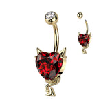 CZ Heart With Devil Horns and Tail  Belly Button Navel Rings