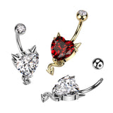 CZ Heart With Devil Horns and Tail  Belly Button Navel Rings