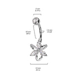 3 Marquise CZ and 3 Hollow Pave CZ Petals Belly Button Navel Ring